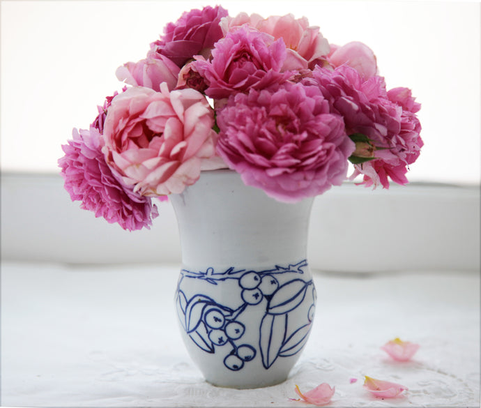 English porcelain blueberry vase