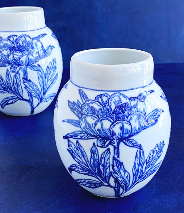 Small English porcelain peony vase